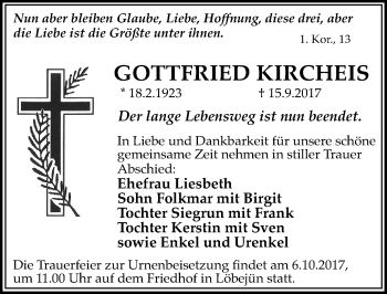 Traueranzeige von Gottfried Kirches von Mitteldeutsche Zeitung Halle/Saalkreis