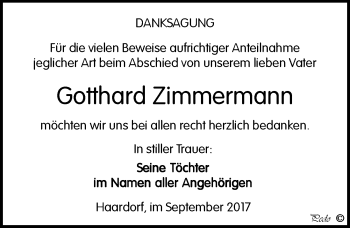 Traueranzeige von Gotthard Zimmermann von Mitteldeutsche Zeitung Zeitz