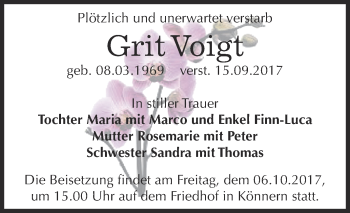 Traueranzeige von Grit Voigt von Super Sonntag Bernburg