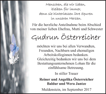 Traueranzeige von Gudrun Österreicher von WVG - Wochenspiegel Bitterfeld