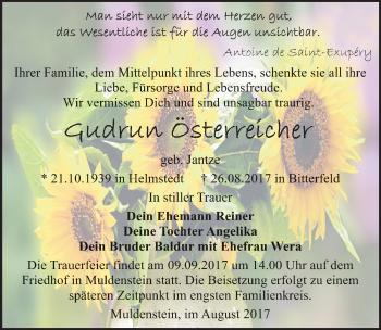 Traueranzeige von Gudrun Österreicher von Mitteldeutsche Zeitung Bitterfeld