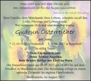Traueranzeige von Gudrun Österreicher von WVG - Wochenspiegel Bitterfeld