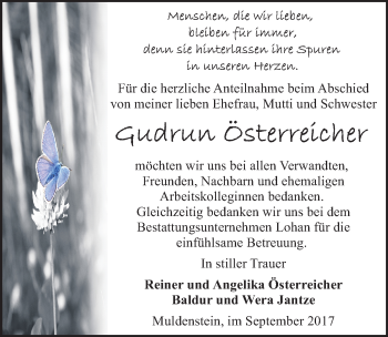 Traueranzeige von Gudrun Österreicher von Mitteldeutsche Zeitung Bitterfeld