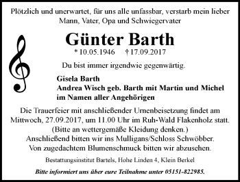 Traueranzeige von Günter Barth von Mitteldeutsche Zeitung Merseburg/Querfurt