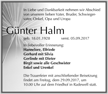 Traueranzeige von Günter Halm von Mitteldeutsche Zeitung Halle/Saalkreis