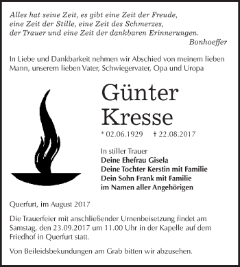 Traueranzeige von Günter Kresse von WVG - Wochenspiegel Merseburg