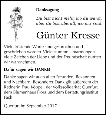 Traueranzeige von Günter Kresse von Mitteldeutsche Zeitung Merseburg/Querfurt