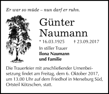 Traueranzeige von Günter Naumann von Mitteldeutsche Zeitung
