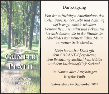 Traueranzeige von Günter Plath von Mitteldeutsche Zeitung Aschersleben