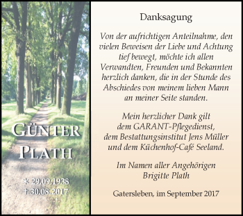 Traueranzeige von Günter Plath von Super Sonntag Aschersleben