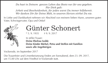 Traueranzeige von Günter Schonert von WVG - Wochenspiegel Wittenberg