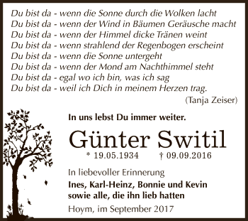 Traueranzeige von Günter Switil von Super Sonntag Aschersleben