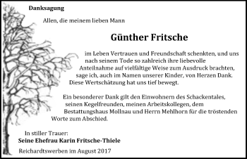 Traueranzeige von Günther Fritsche von Mitteldeutsche Zeitung Weißenfels