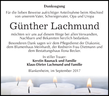 Traueranzeige von Günther Lachmund von Super Sonntag SGH Mansf. Land