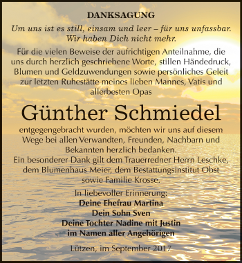 Traueranzeige von Günther Schmiedel von Mitteldeutsche Zeitung Merseburg/Querfurt