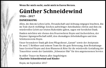 Traueranzeige von Günther Schneidewind von Mitteldeutsche Zeitung Aschersleben