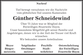 Traueranzeige von Günther Schneidewind von Super Sonntag Aschersleben