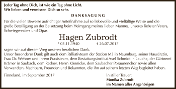 Traueranzeige von Hagen Zubrodt von WVG - Wochenspiegel NMB / WSF / ZTZ