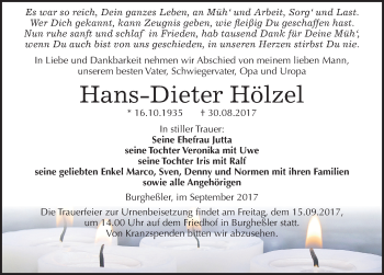 Traueranzeige von Hans-Dieter Hölzel von Mitteldeutsche Zeitung Naumburg/Nebra