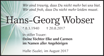 Traueranzeige von Hans-Georg Wobser von Mitteldeutsche Zeitung Halle/Saalkreis