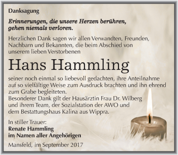 Traueranzeige von Hans Hammling von Mitteldeutsche Zeitung Mansfelder Land