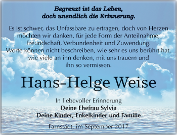 Traueranzeige von Hans-Helge Weise von Mitteldeutsche Zeitung Merseburg/Querfurt