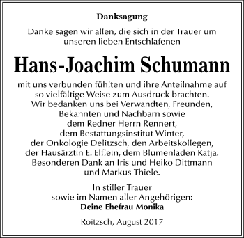 Traueranzeige von Hans-Joachim Schumann von Mitteldeutsche Zeitung Bitterfeld