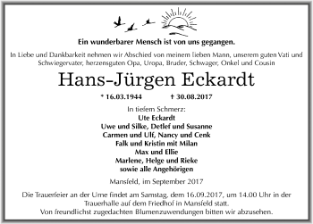 Traueranzeige von Hans-Jürgen Eckardt von Mitteldeutsche Zeitung Mansfelder Land