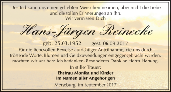 Traueranzeige von Hans-Jürgen Reinecke von Mitteldeutsche Zeitung Merseburg/Querfurt