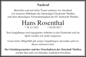 Traueranzeige von Hans Rosenthal von Super Sonntag Zeitz