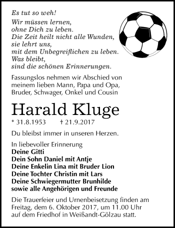 Traueranzeige von Harald Kluge von Mitteldeutsche Zeitung Köthen