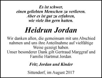 Traueranzeige von Heidrun Jordan von Mitteldeutsche Zeitung Sangerhausen