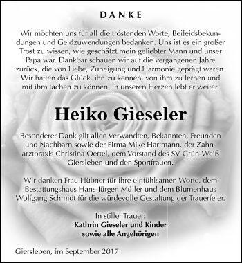 Traueranzeige von Heiko Gieseler von Mitteldeutsche Zeitung Aschersleben