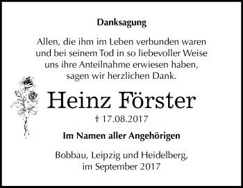 Traueranzeige von Heinz Förster von WVG - Wochenspiegel Bitterfeld