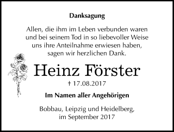 Traueranzeige von Heinz Förster von Mitteldeutsche Zeitung Bitterfeld