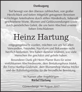Traueranzeige von Heinz Hartung von WVG - Wochenspiegel Quedlinburg