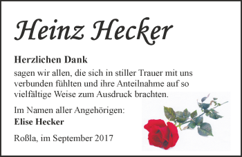 Traueranzeige von Heinz Hecker von Mitteldeutsche Zeitung Sangerhausen