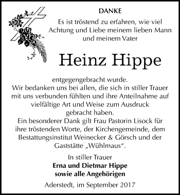 Traueranzeige von Heinz Hippe von Mitteldeutsche Zeitung Bernburg
