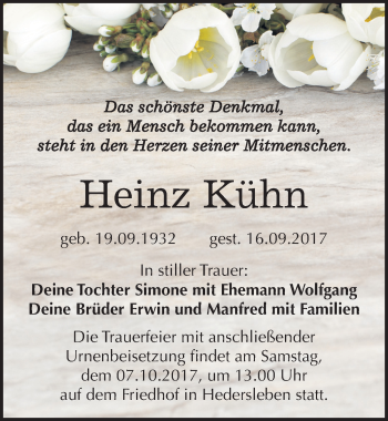 Traueranzeige von Heinz Kühn von Mitteldeutsche Zeitung Quedlinburg