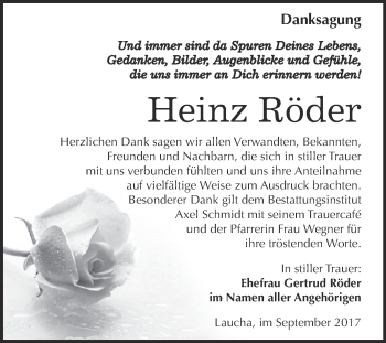 Traueranzeige von Heinz Röder von WVG - Wochenspiegel NMB / WSF / ZTZ
