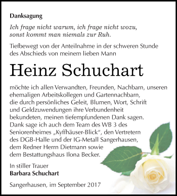 Traueranzeige von Heinz Schuchart von Super Sonntag SGH Mansf. Land