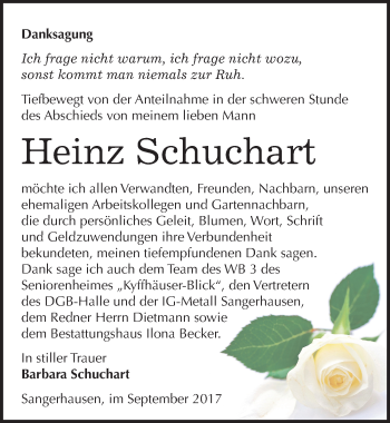 Traueranzeige von Heinz Schuchart von Mitteldeutsche Zeitung Sangerhausen