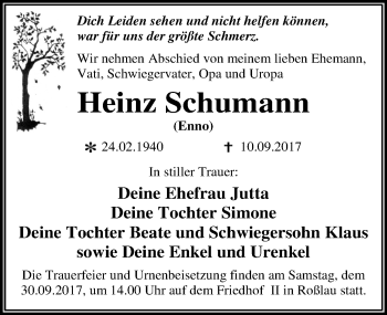 Traueranzeige von Heinz Schumann von Mitteldeutsche Zeitung Dessau-Roßlau