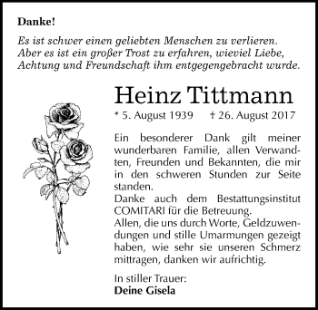 Traueranzeige von Heinz Tittmann von Mitteldeutsche Zeitung Weißenfels