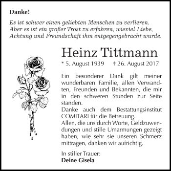 Traueranzeige von Heinz Tittmann von WVG - Wochenspiegel NMB / WSF / ZTZ
