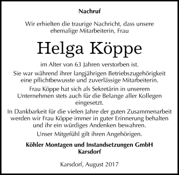 Traueranzeige von Helga Köppe von Mitteldeutsche Zeitung