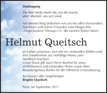 Traueranzeige von Helmut Queitsch von Mitteldeutsche Zeitung Köthen