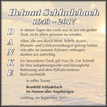 Traueranzeige von Helmut Schladebach von Super Sonntag Merseburg