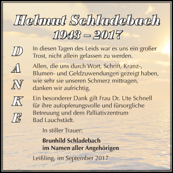 Traueranzeige von Helmut Schladebach von Super Sonntag Merseburg