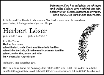 Traueranzeige von Herbert Löser von Mitteldeutsche Zeitung Naumburg/Nebra
